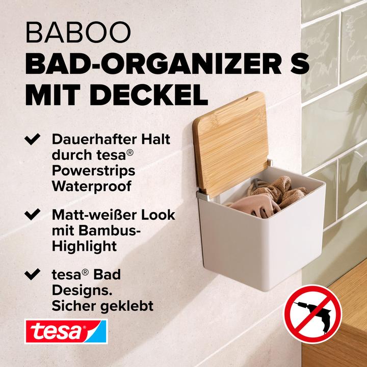 Actual product image tesa BABOO storage box with lid, small incl. adhesive solution without drilling
