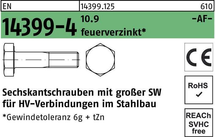 Actual product image August Hexagon head screw EN 14399-4 M 16 x 180 10.9 hot-dip galvanised (1 Screws per piece)