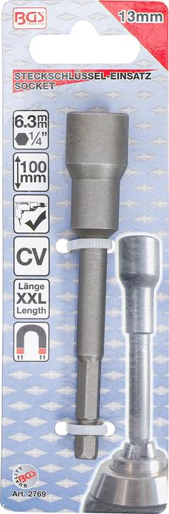 Produktbild BGS Steckschlüssel-Einsatz Sechskant, extra lang für Bohrmaschinen 6,3 mm (1/4") SW 13 mm (13 mm)
