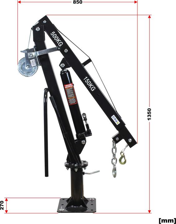 Actual product image Wiltec Pickup crane Loading crane up to 1770mm 500kg 360° cable winch Floor mounting