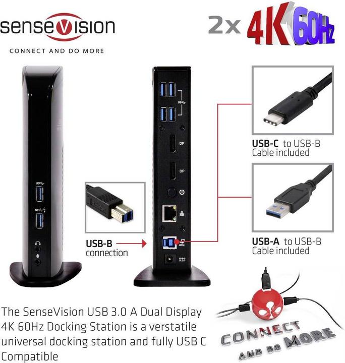 Actual product image Club 3D Dual Display Docking Station 4K60Hz (USB-B, 6 Ports)