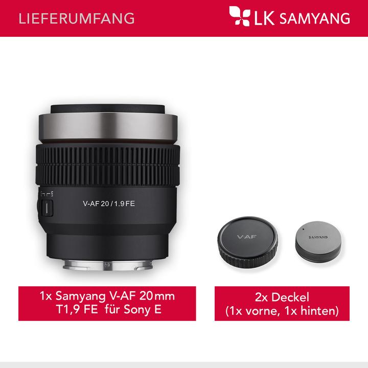 Immagine prodotto Samyang V-AF 20mm F1.9 Sony E-mount (Sony E, Full-frame, APS-C / DX)