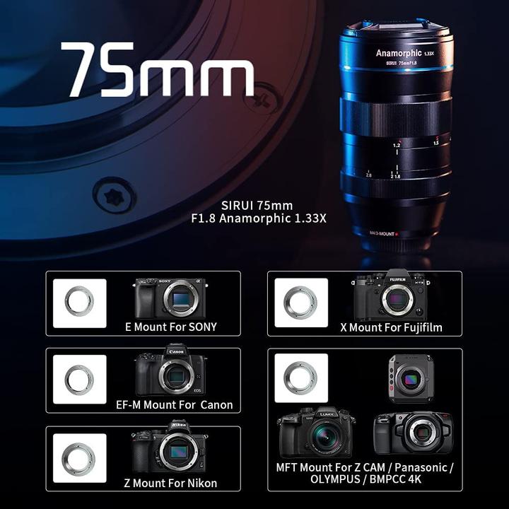 Actual product image Sirui Fixed focal length 75 mm F1.8 anamorphic (Sony E, APS-C / DX)