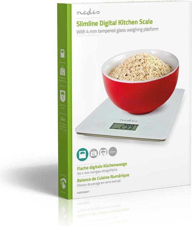 Actual product image Nedis Kitchen Scales | Digital | Glass / Plastic | CR 2032 Battery | White