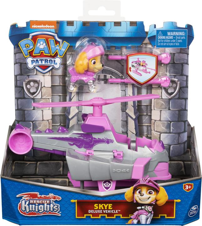 Spin Master PAW Patrol Rescue Knights Skye Transformable Toy Car con figura d'azione collezionabile