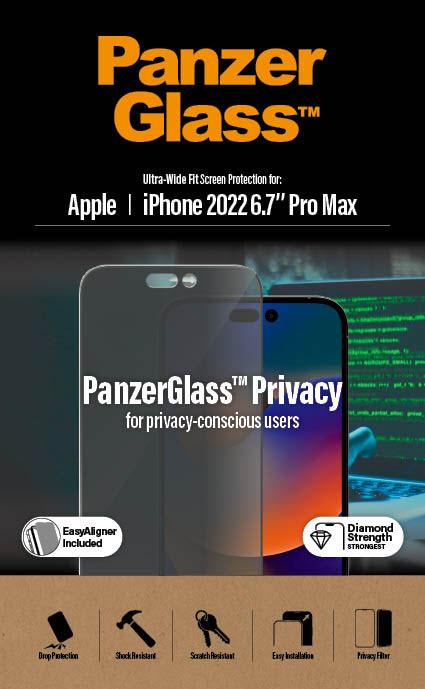 Actual product image PanzerGlass Screen Protector Ultra Wide Fit Privacy iPhone 14 Pro Max (1 Piece, Apple iPhone 14 Pro Max)