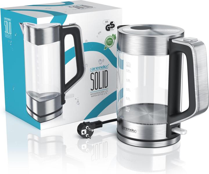 Actual product image Arendo Kettle 1.7 l, 2200 W, stainless steel & glass, cool-touch handle, overheating & dry-boil protection (1.70 l)