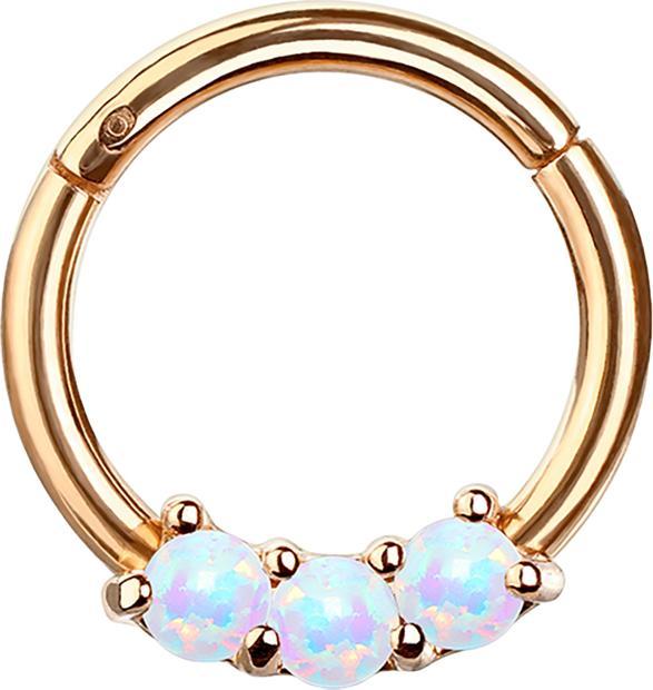 Star Piercing Micro Segmentring klappbar rosegold drei Opal Kugeln weiss (Chirurgenstahl 316L, ohne Messing)