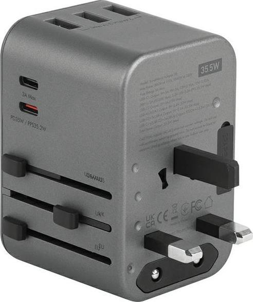 Actual product image Energea ład. siec. 3xUSB+2xUSB-C PD-PPS-QC 3.0 35.5W 3A2C adapter 4w1 US/UA/EU/UK szary/gunmetal Tra (35.50 W)