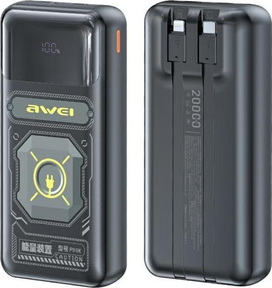 Actual product image Awei PowerBank P99K 20000mAh 22.5Wczarny/black (20000 mAh, 22 W, 22.50 Wh)