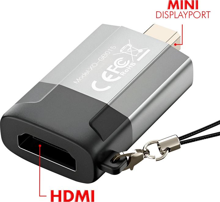 Produktbild xO Adapter GB015 mini Displayport - HDMI 4K grau (HDMI, 4.50 cm)