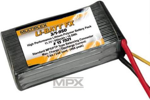 Actual product image Multiplex LiPo Pack Li-Batt FX 3 11.1V 950 mAh (MPX + FTP) (11.10 V, 950 mAh)