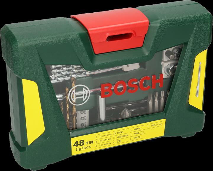 Bosch Zubehör V-Line TiN drill and bit set, 48 pieces, with magnetic rod and countersink (Cross Phillips PH M1, Cross Phillips PH M2, Cross Phillips PH M3, Cross Pozidriv PZ M1, Cross Pozidriv PZ M2, Cross Pozidriv PZ M3, Screw slot M4, Screw slot M5, Screw slot M6, Hexagon socket TX M15, Hexagon socket TX M20, Hexagon socket TX M10, Hexagon socket TX M30, Hexagonal (hexagonal) M4)