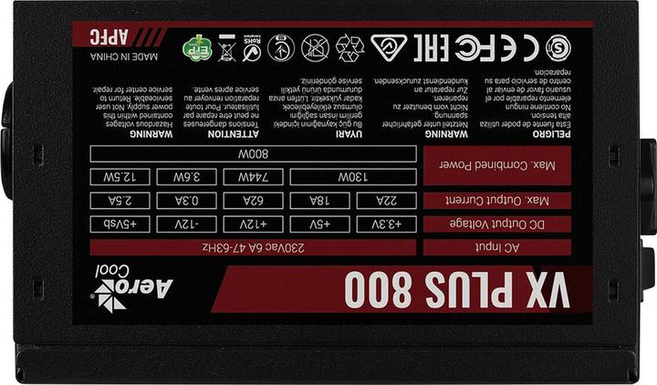 Actual product image AeroCool VX PLUS 800 Power Supply 800 W 20+4 pin ATX ATX Black (800 W)