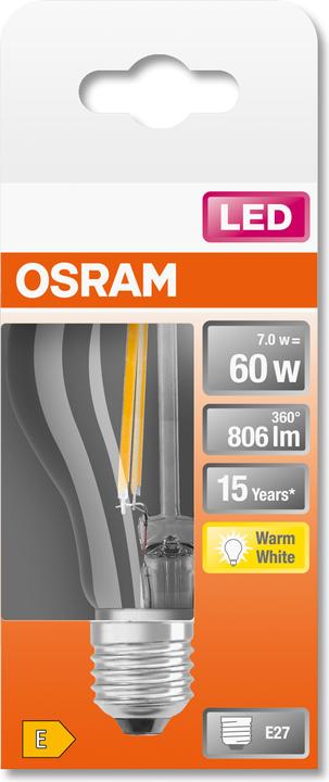 Actual product image Osram LED illuminant Retrofit Classic A Filament (E27, 6.50 W, 806 lm, 1 x, E)
