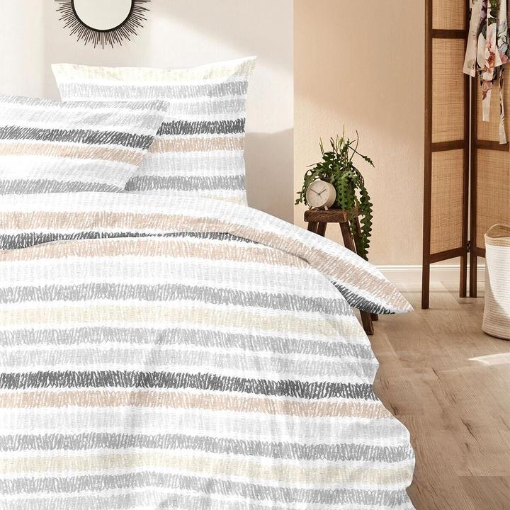 Immagine prodotto Enrico Coss Baumwoll Seersucker Bettwäsche Düsseldorf grau beige (Set di biancheria da letto, 135x200 cm + 80x80 cm)