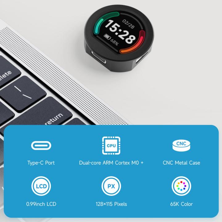 Produktbild WaveShare RP2040 0.99Zoll LCD-Display Rund mit Alu Gehäuse