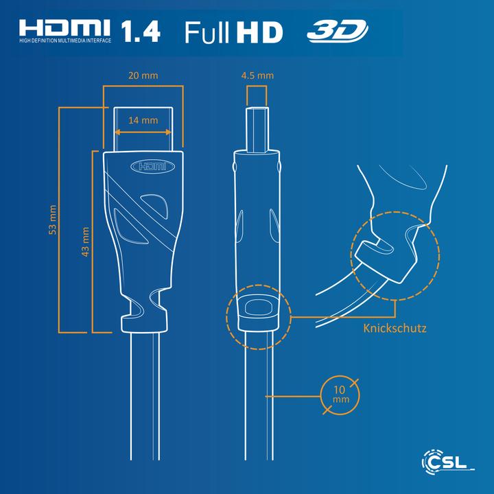 Produktbild CSL HDMI Kabel 2.0b - 4k Ultra HD 2160p - 3D Ready - High Speed - 3 fach geschirmt - HDMI 2.0b 2.0a 2.0 (12.50 m, HDMI)