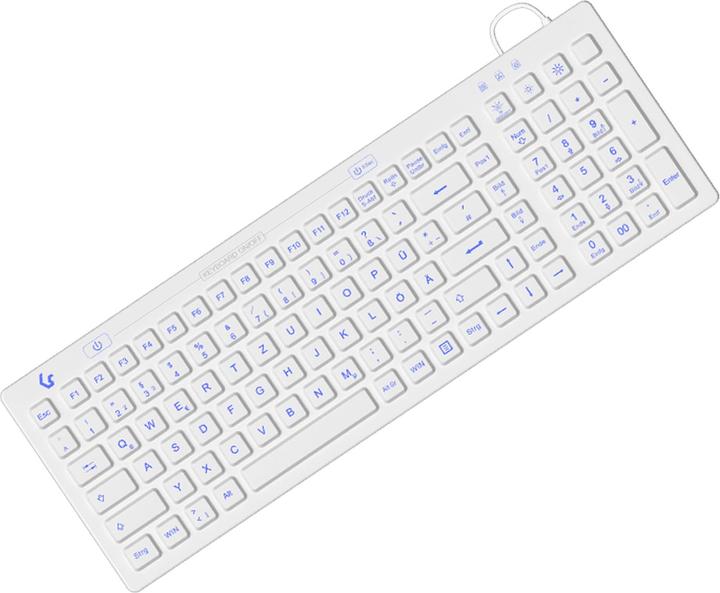 KeySonic Tastiera industriale, USB, illuminata, in silicone, bianca, protetta da acqua e polvere IP68, EN (DE, Cablato)