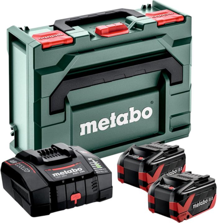2x Metabo LiHDX Akkupack 18 V, 8,0 Ah Akku, 1x Metabo ASC 290 Schnellladegerät, 1x metaBOX 145