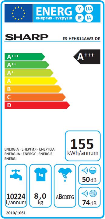 Etichetta energetica Sharp ES-HFH814AW3-EN (8 kg, A sinistra)