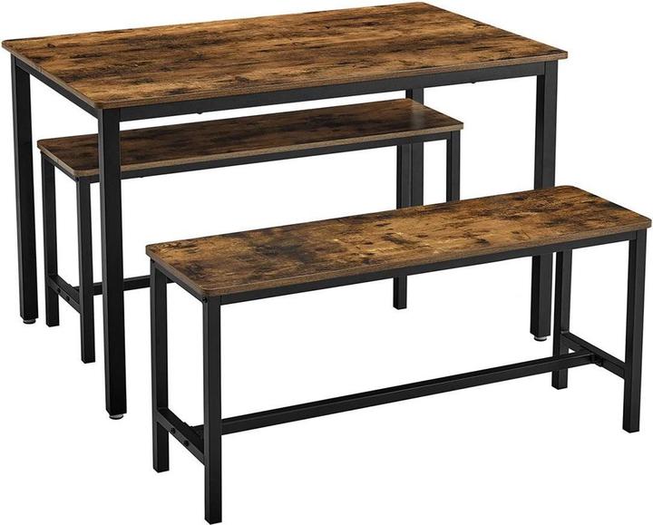 Vasagle Tisch mit zwei Bänken, Vintagebraun-Schwarz, Tiefe: 70 cm (110 x 70 x 75 cm)