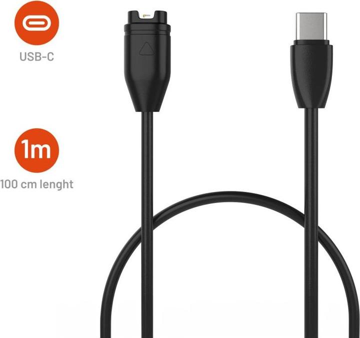 Actual product image Fixed USB-C Charging Cable for Garmin Smartwatch Black