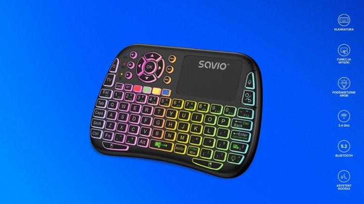 Actual product image Savio KW-04 Backlit Wireless Keyboard RGB BT + 2 4 GHz TV Box Smart TV Consoles (US, Wireless)