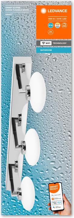 Actual product image Ledvance Smart+ wall Orbis Elypse IP44 TW 56 cm Chrome 3x5W 1500Lum (1500 lm)