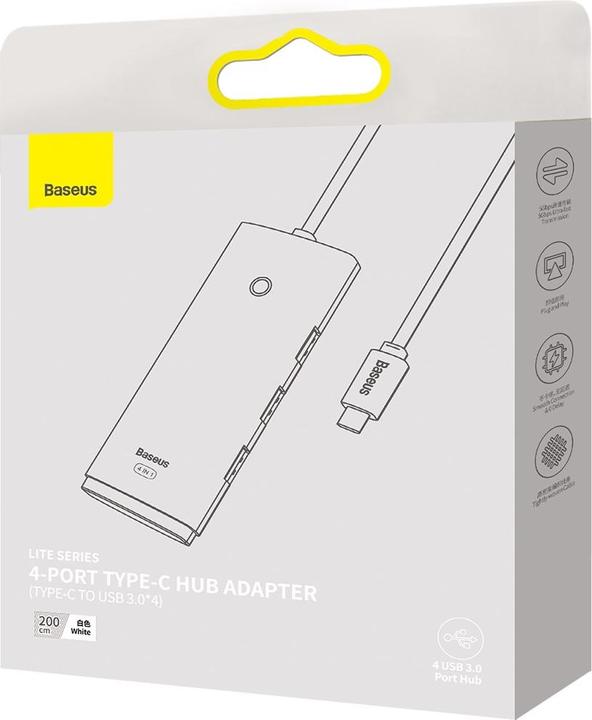 Produktbild Baseus Lite Series 4-Port Type-C HUB Adapter (Type-C to USB 3.0*4 ) 2m White (USB-C, 80 Ports)