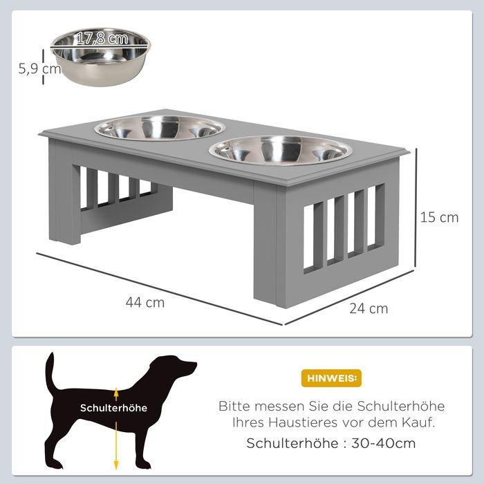 Actual product image Swisshandel24 Dog feeding station, non-slip, 44x24x15cm, grey, 0.9L per bowl (0.90 l)