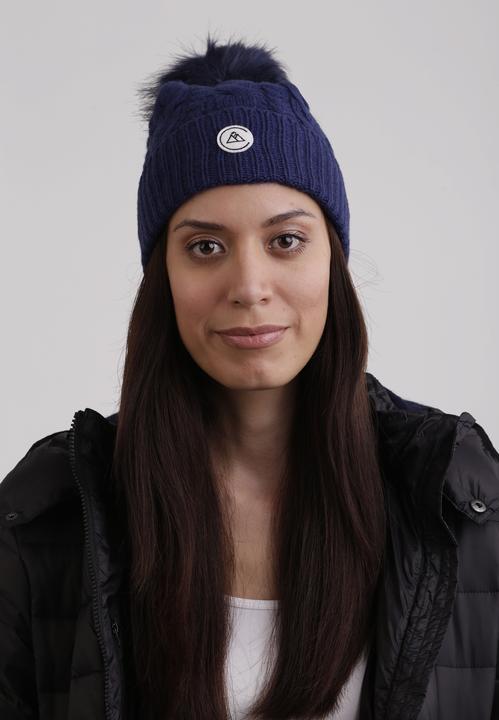 Image du produit Cash-Mere Kaschmir Mütze mit Zopfmuster und Bommel (Taille unique)