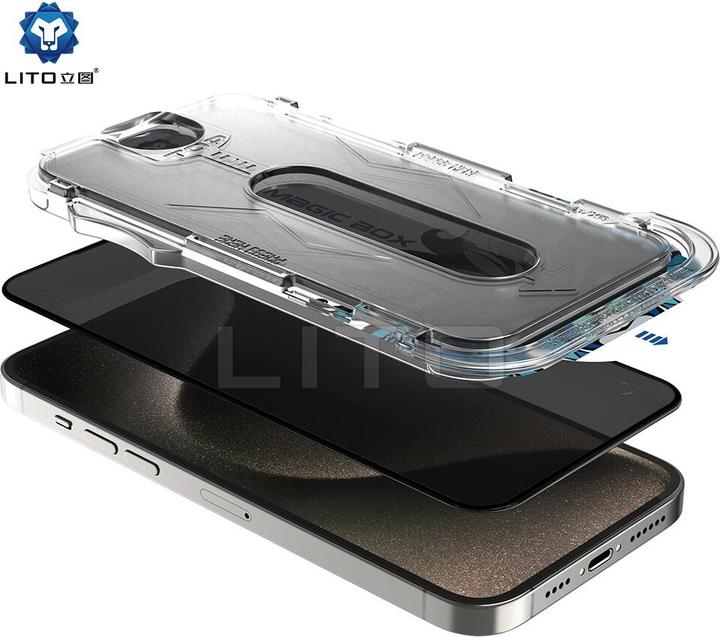 Actual product image Lito Armoured glass privacy incl. installation tool (1 Piece, Apple iPhone 15 Pro Max)