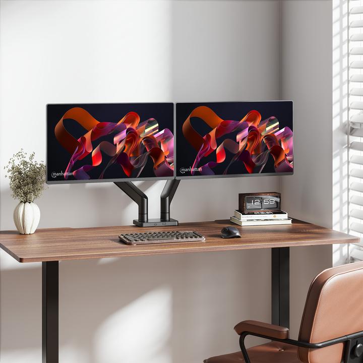 Produktbild Manhattan Tischhalterung mit mechanischer Feder und besonders hoher Traglast für zwei Monitore, Aluminium (Tisch, 45")