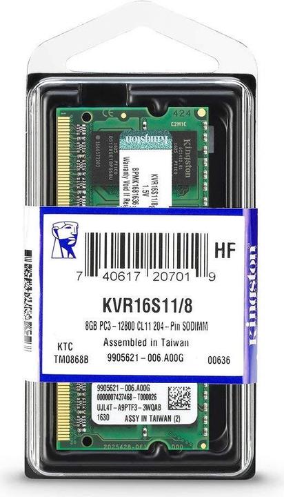 Actual product image Kingston ValueRAM (1 x 8GB, 1600 MHz, DDR3-RAM, SO-DIMM)