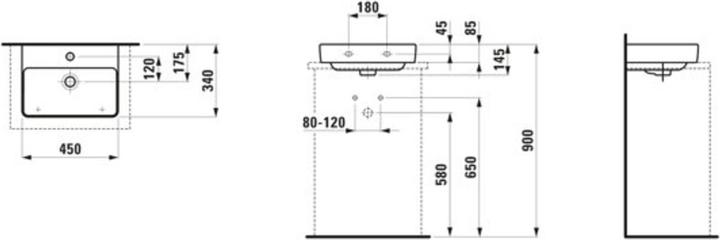 Produktbild Laufen Aufsatz-HWB PRO S 450x340mm m ÜL 1 HL-Ausf. weiss LCC (340 mm, 450 mm)
