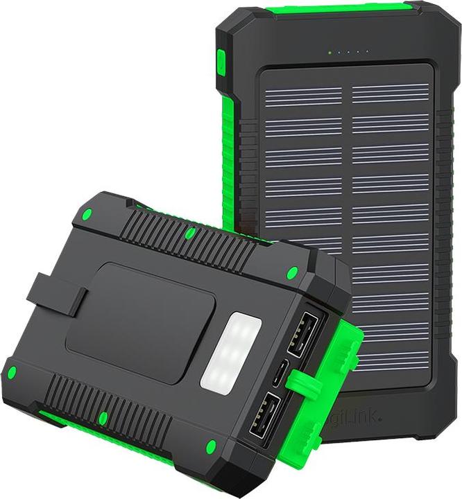 Produktbild LogiLink Solar-Powerbank 8000 mAh, Taschenlampe, 2x USB-A, grün-schwarz (8000 mAh, 10 W, 10 Wh)