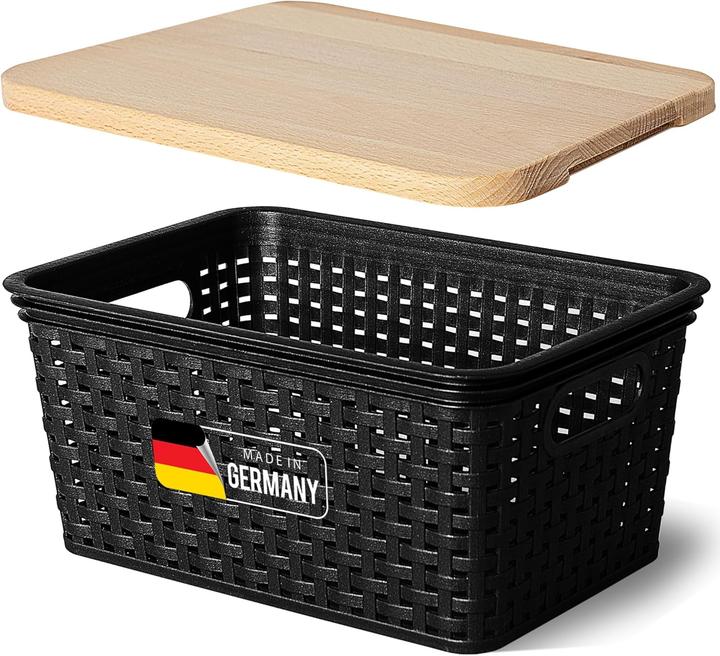 Actual product image Novaliv Aufbewahrungsbox mit Holzdeckel Klein 5L Korb Schwarz in Rattan Design Lebensmittelecht Aufb (5 l)