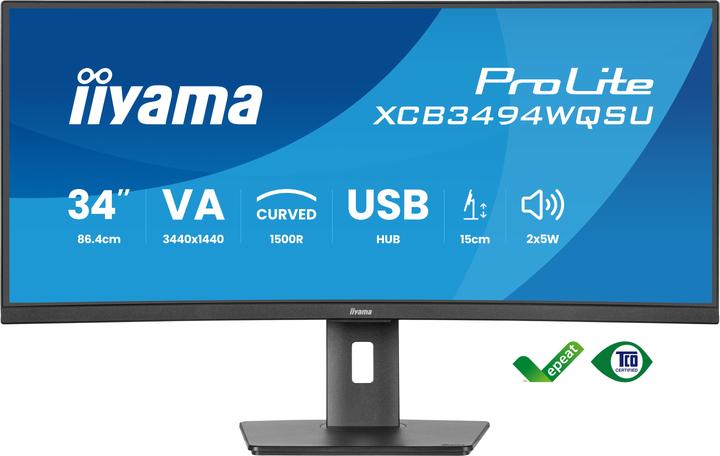 Produktbild iiyama 86,7cm (34") XCB3494WQSU-B1 21:9 2xHDMI+DP+2xUSB (3440 x 1440 Pixel, 34")