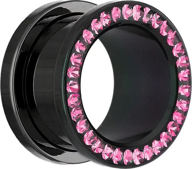 Immagine prodotto Star Piercing Nero Tunnel Flesh con rosa cristallo e strato di protezione epossidico (Acciaio chirurgico 316L, senza ottone)