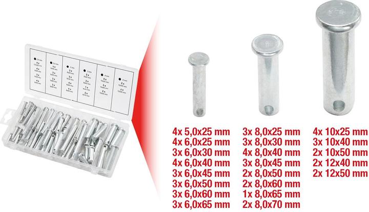 Produktbild KS Tools Sortiment Sicherungsbolzen, Ã˜ 5-12mm, 21 Grössen, 60-tlg.