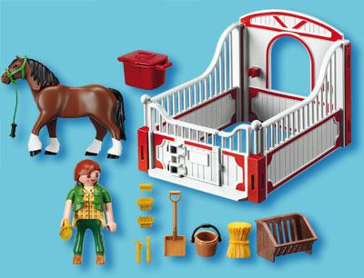 Produktbild Playmobil Shire Horse mit rot-grauer Pferdebox