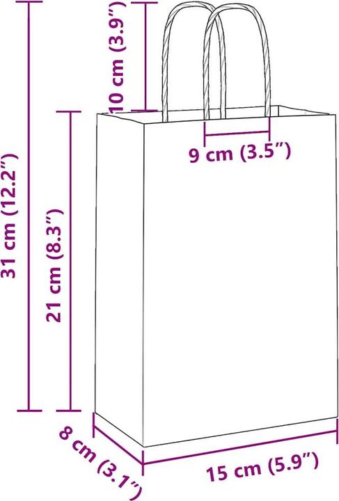 Produktbild VidaXL Kraftpapiertüten 50 Stk. mit Henkel Weiss 15x8x21 cm Papiertüte (Geschenktüte, 50 x)