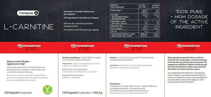 Produktbild PowerFood One L-Carnitine Carnipure (120 Stück, Kapseln, 150 g)