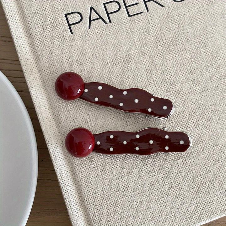 Actual product image Activity Board Red and white dotted vintage-style hair clips - set of 2