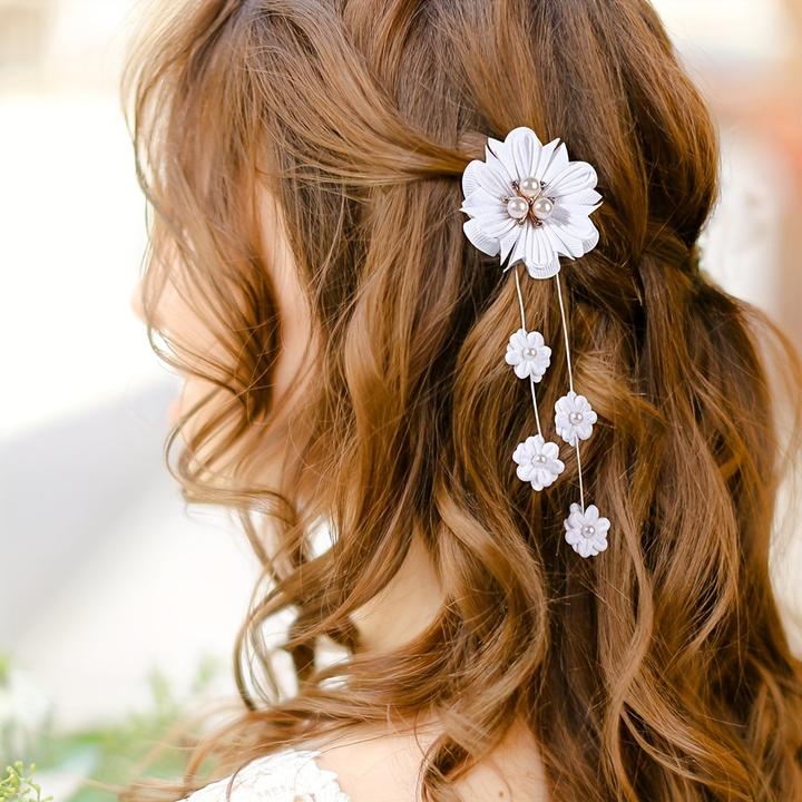 Produktbild Activity Board 2pcs Elegante Prinzessin Blume Haarspangen Süsse Faux Dekor Quaste Haarnadeln Ideal Haar Zubehör (2 Stk.)
