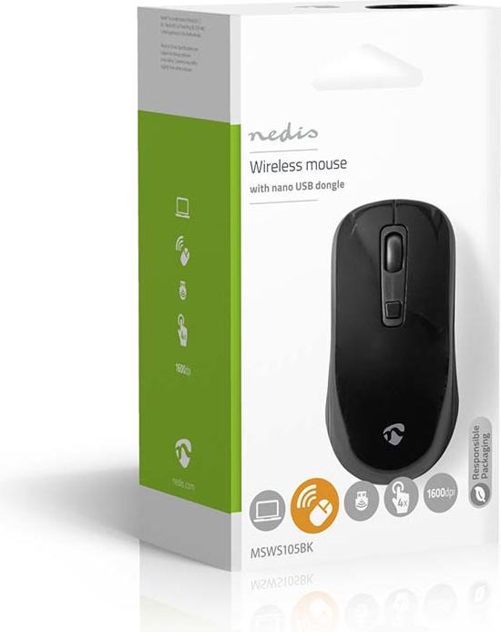 Image du produit Nedis Souris Sans fil 800 / 1200 / 1600 DPI Réglable DPI Nombre de boutons : 4 Ambidextre (Sans fil)