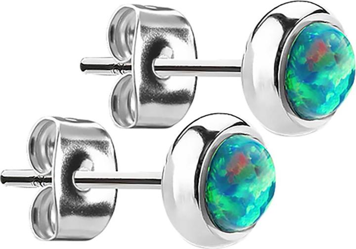 Image du produit Star Piercing Clous d'oreille argent avec opale verte (Acier chirurgical 316L, sans laiton)