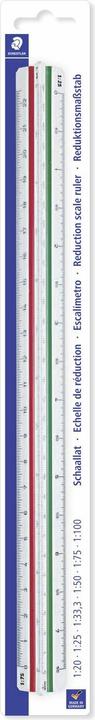 Produktbild Staedtler Dreikant-Massstab Mars 561 98-2BK, weiss aus Kunststoff, farbige Hohlkehlen, geprägte Teilung (33 mm)