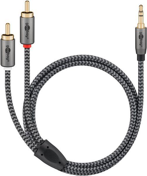 Produktbild Goobay Audio Adapterkabel AUX, 3,5-mm-Klinke zu Stereo-Cinch-Stecker, 1 m, Sharkskin Grey (1 m, Cinch)